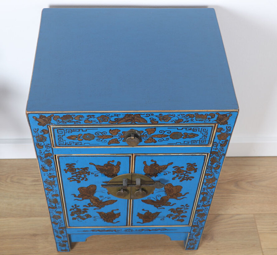 chinesische Kommode Sideboard 1 Schublade 2 Türen bemalt blau