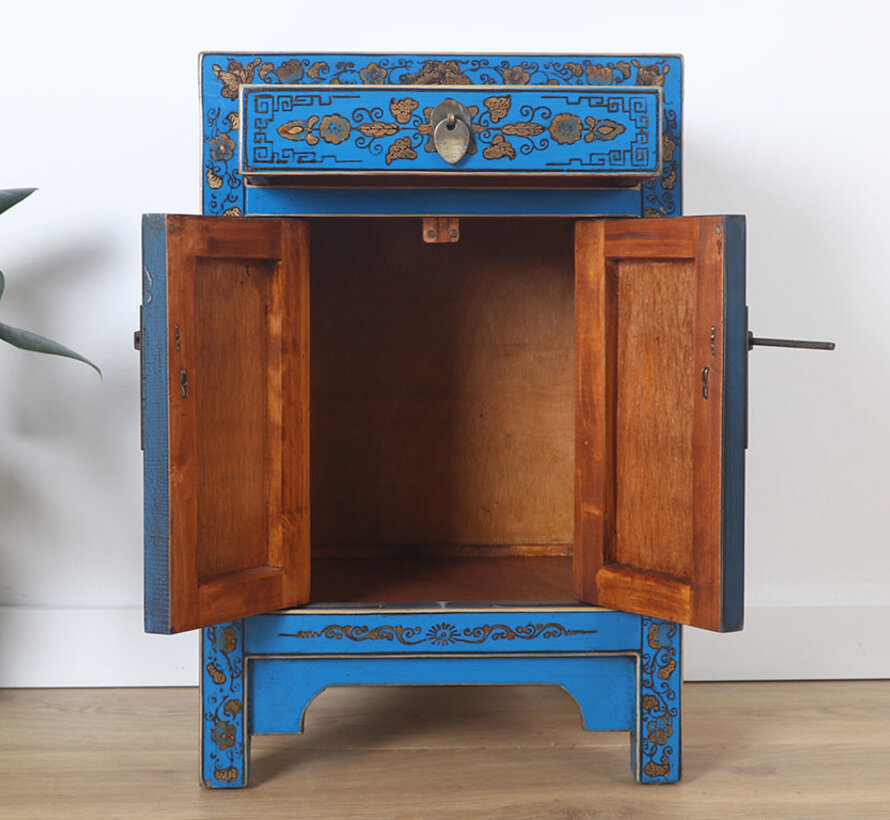 chinesische Kommode Sideboard 1 Schublade 2 Türen bemalt blau