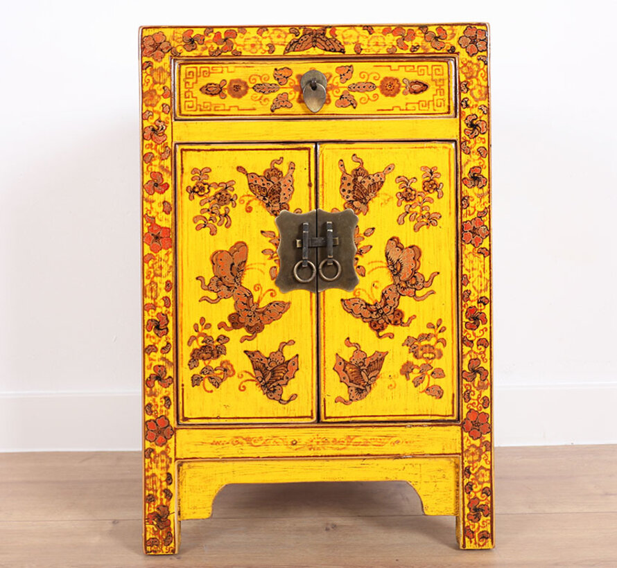 Nightstand Handpainted Butterfly Floral Lucky Symbols Yellow