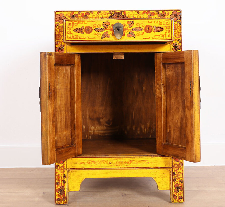 Nightstand Handpainted Butterfly Floral Lucky Symbols Yellow