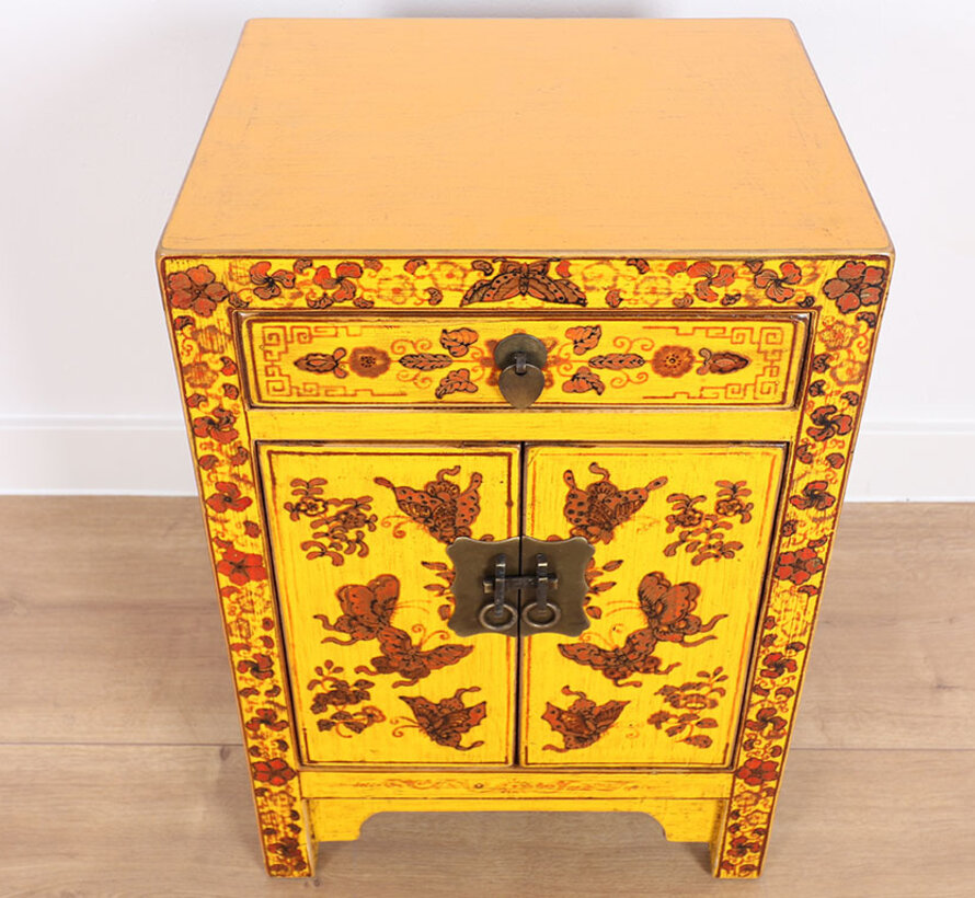 Nightstand Handpainted Butterfly Floral Lucky Symbols Yellow