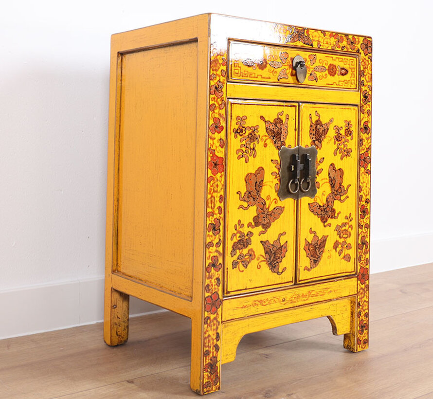Nightstand Handpainted Butterfly Floral Lucky Symbols Yellow