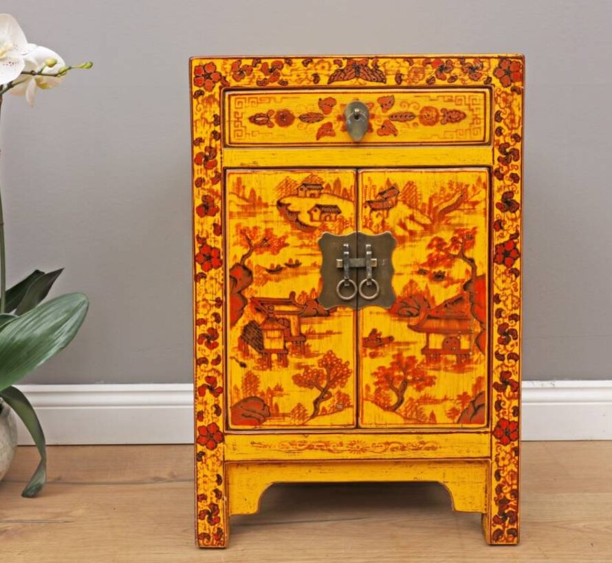 Chinese dresser sideboard 1 drawer 2 doors painted yellow