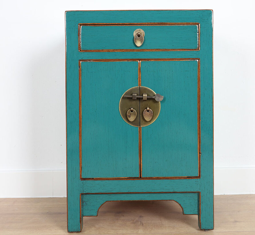 Chinese chest of drawers bedside solid wood  turquoise