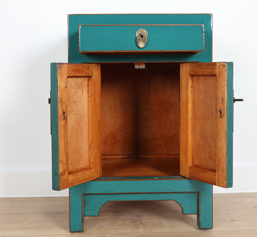 Chinese chest of drawers bedside solid wood  turquoise