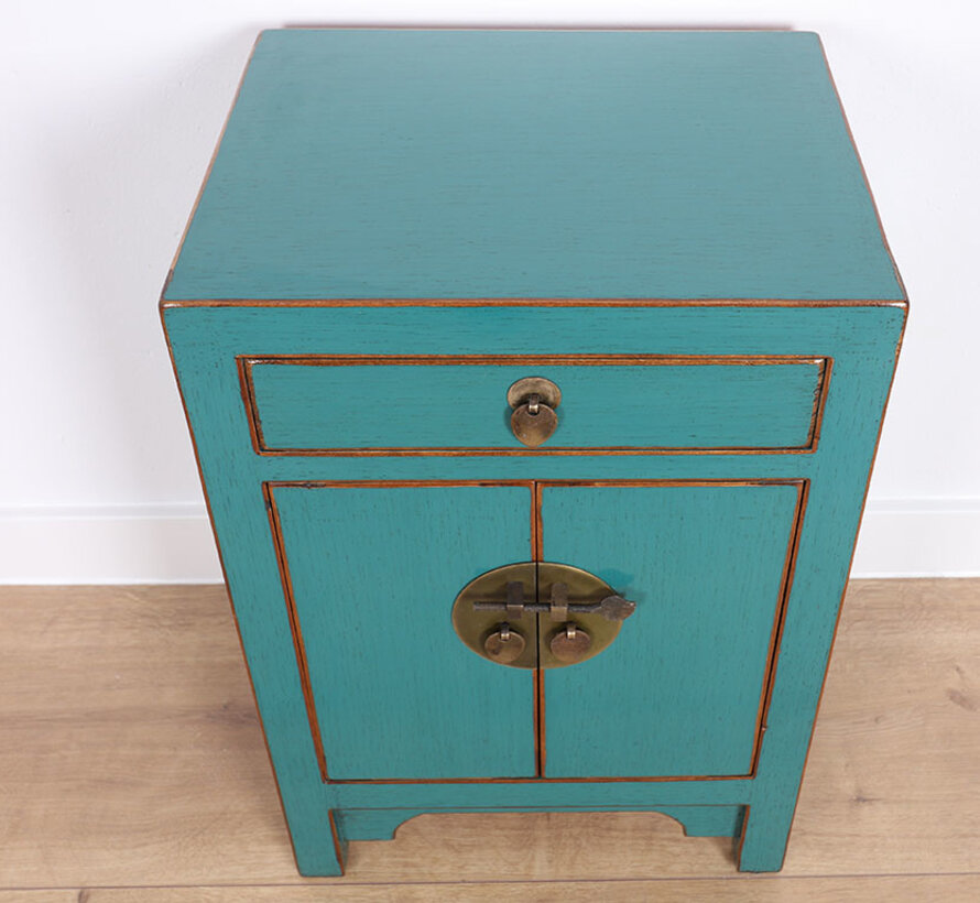 Chinese chest of drawers bedside solid wood  turquoise