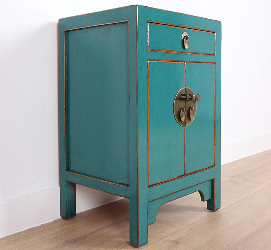 Chinese chest of drawers bedside solid wood  turquoise