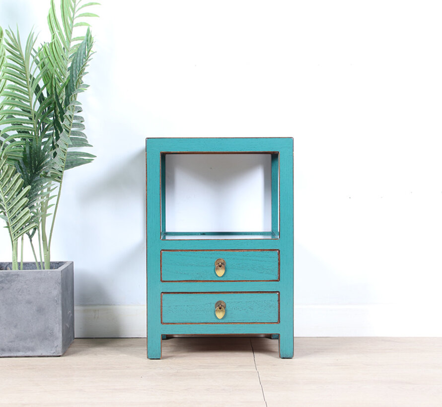 Chinese chest of drawers  bedside cabinet solid wood turquoise