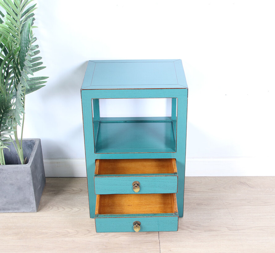 Chinese chest of drawers  bedside cabinet solid wood turquoise
