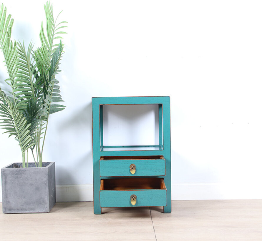 Chinese chest of drawers  bedside cabinet solid wood turquoise RAL5018