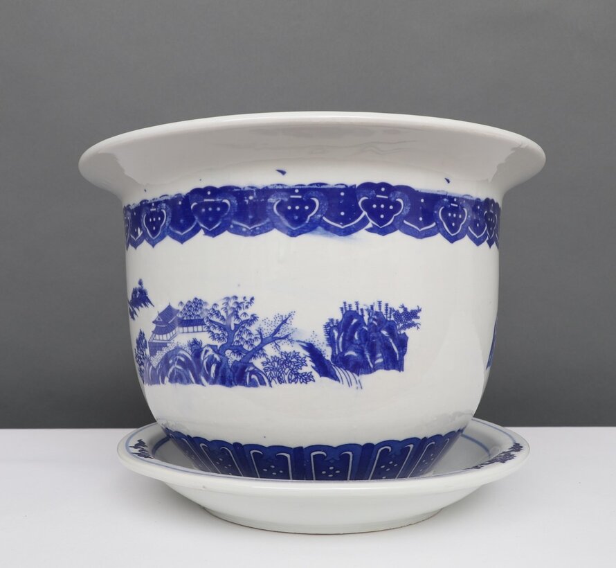 China Porcelain Flowerpot Blue-White with Landscape Ø 20cm