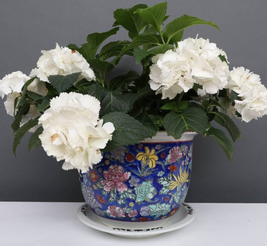 Porcelain flowerpot blue colorful flowers Maximum outer edgeØ17