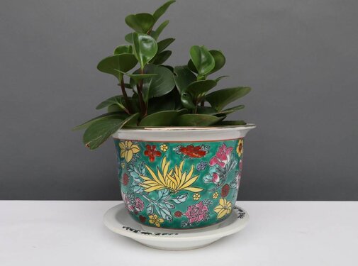 Yajutang Flowerpot green & colorful flowers Ø 17