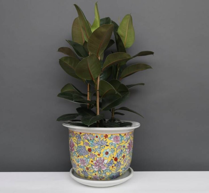 Porcelain flowerpot yellow colorful flowers Maximum outer edge Ø 17