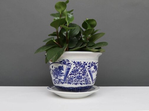 Yajutang Flowerpot blue-white with peony Ø 17cm