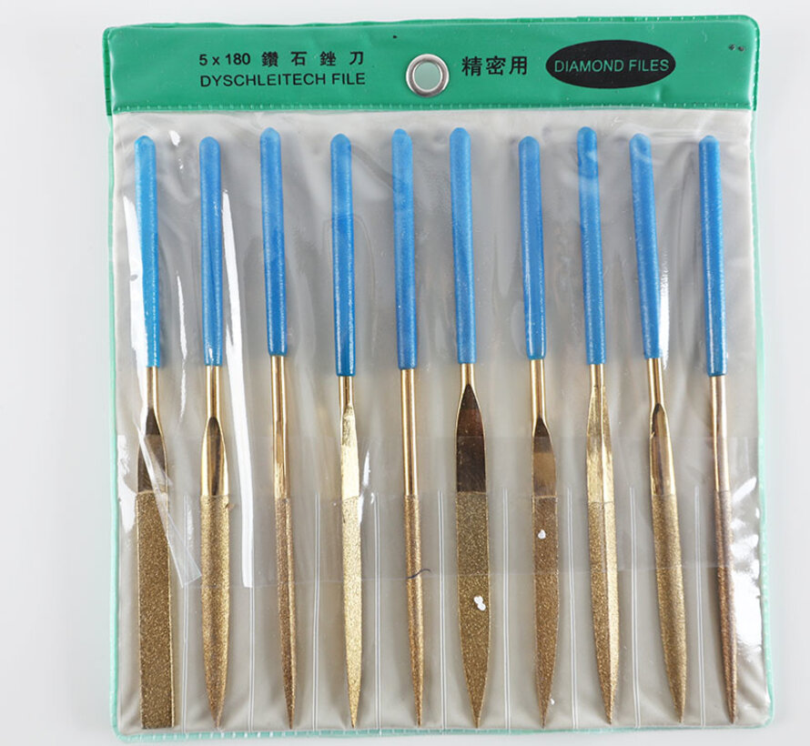 Diamond Needle File Set 10-Pcs. 180mm Long K-100 Grid Rough