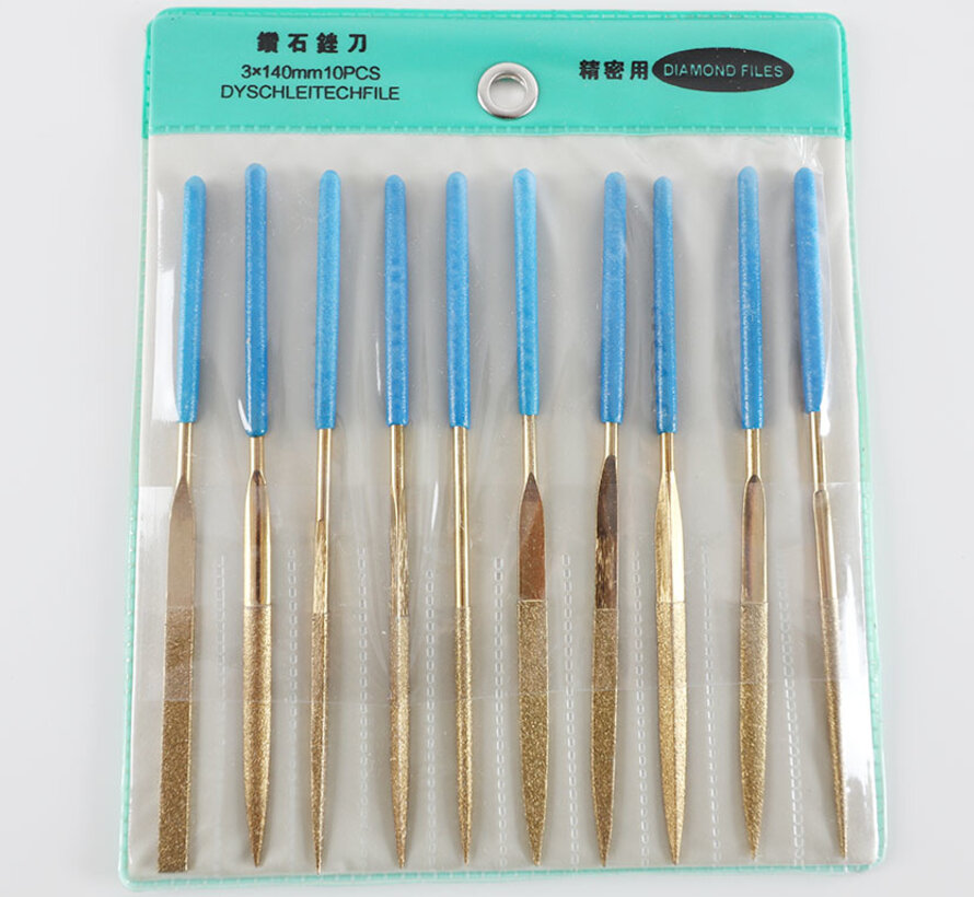 Diamond Needle File Set 10-Pcs. 140mm long K-200 Grid Fine