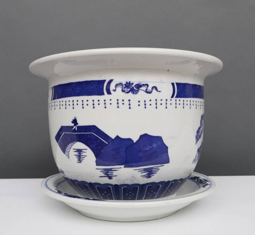 China Porcelain Flowerpot Blue-White with Landscape Ø 17cm