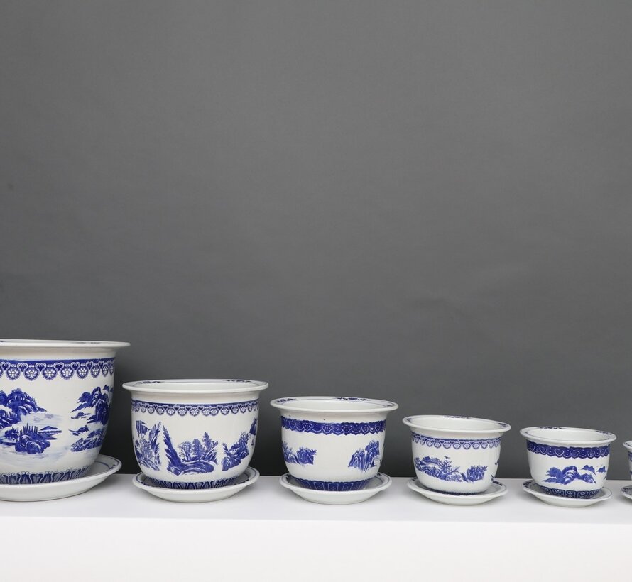 China Porcelain Flowerpot Blue-White with Landscape Ø 33cm