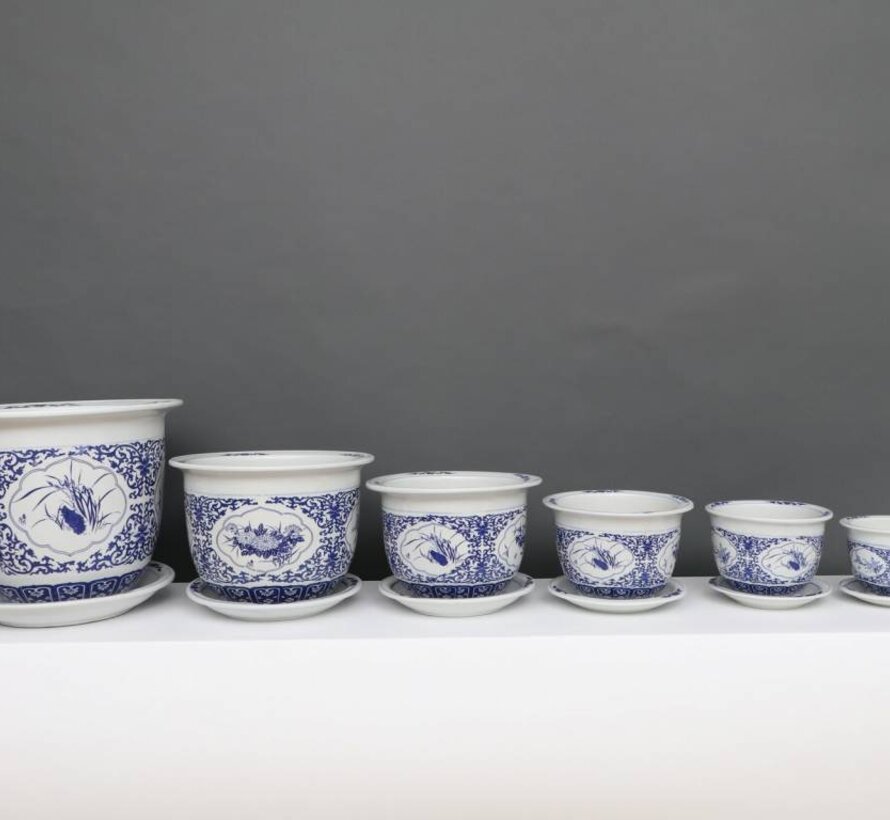 China Porcelain Flowerpot Blue-White with Four Flowers Ø 40