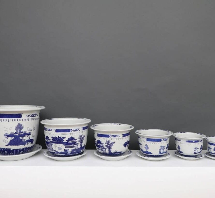 China Porcelain Flowerpot Blue-White with Landscape Ø 40