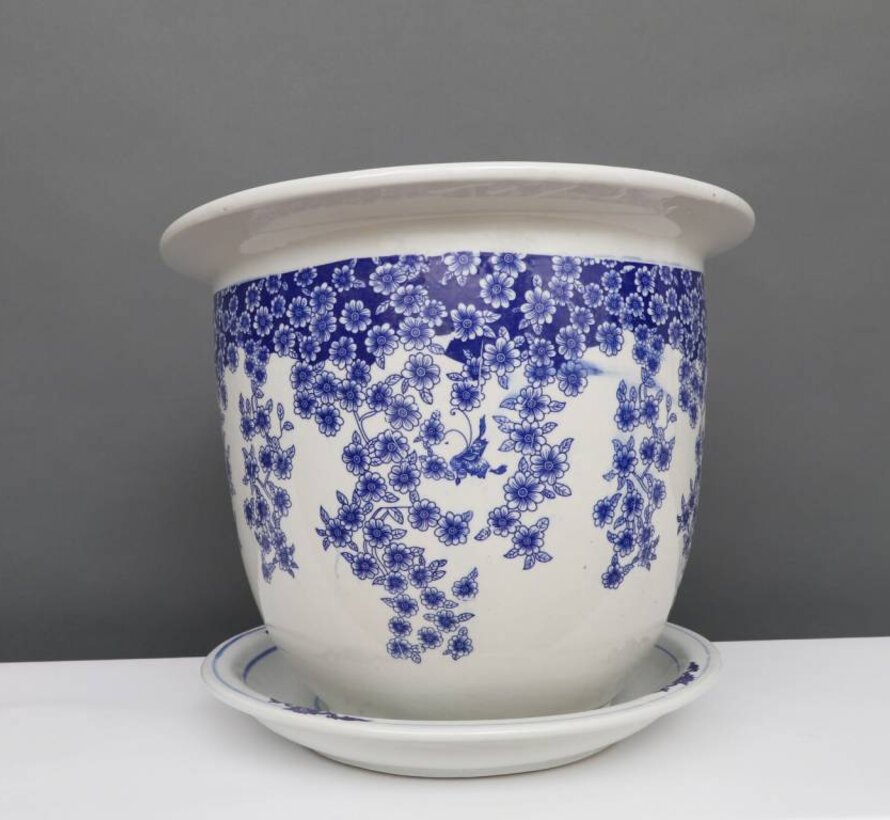 China porcelain flowerpot blue-white with butterfly Ø 33cm