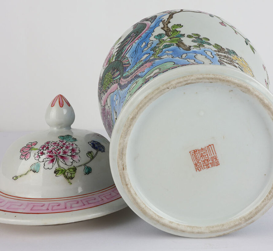 Chinese porcelain lidded vase 40 cm high Ø 20cm Phoenix