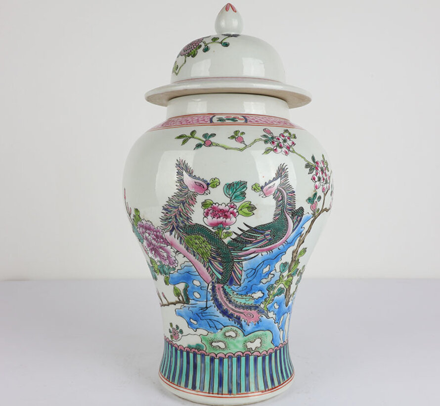 Chinese porcelain lidded vase 40 cm high Ø 20cm Phoenix