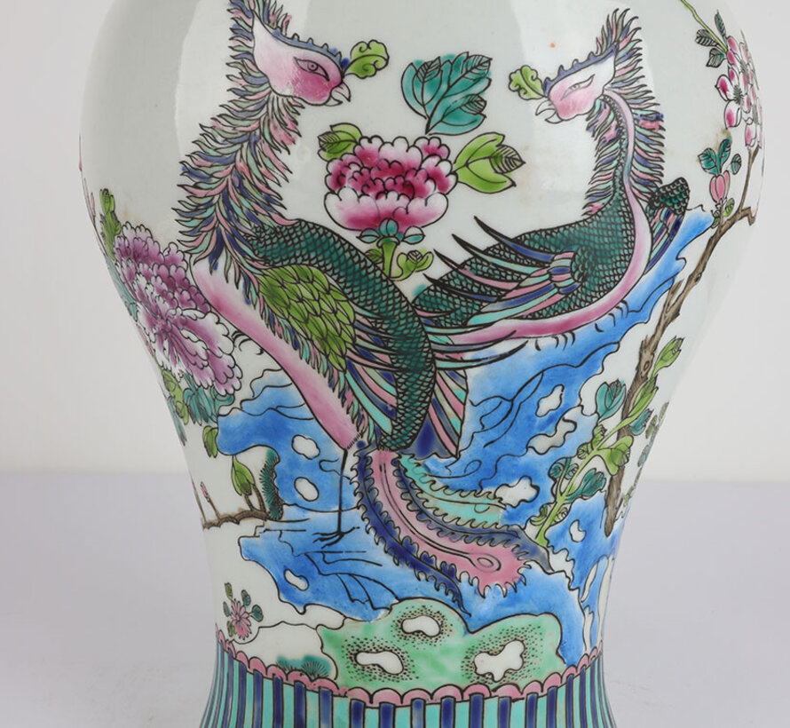 Chinese porcelain lidded vase 40 cm high Ø 20cm Phoenix