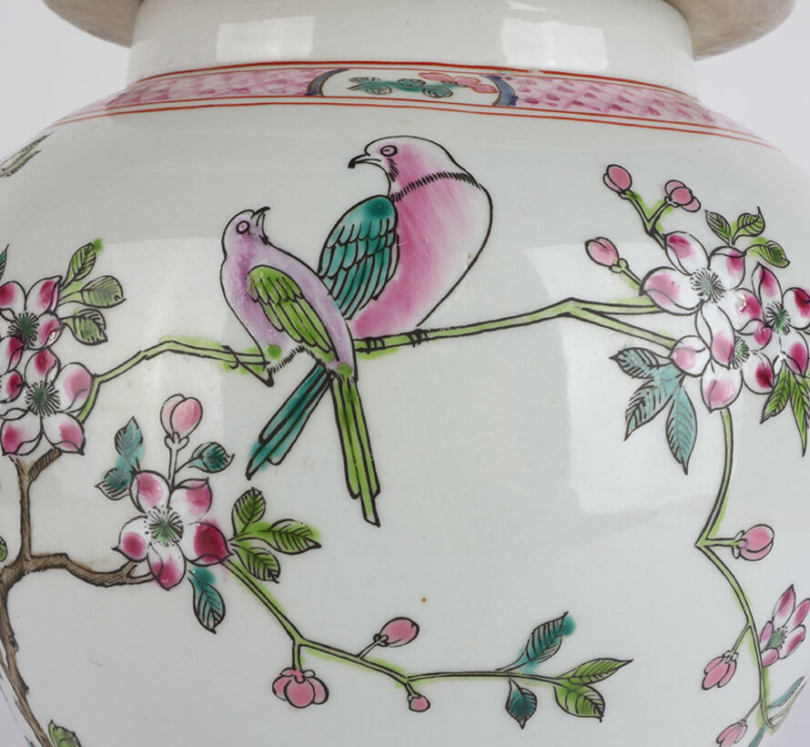 Chinese porcelain lidded vase 40 cm high Ø 20cm Phoenix