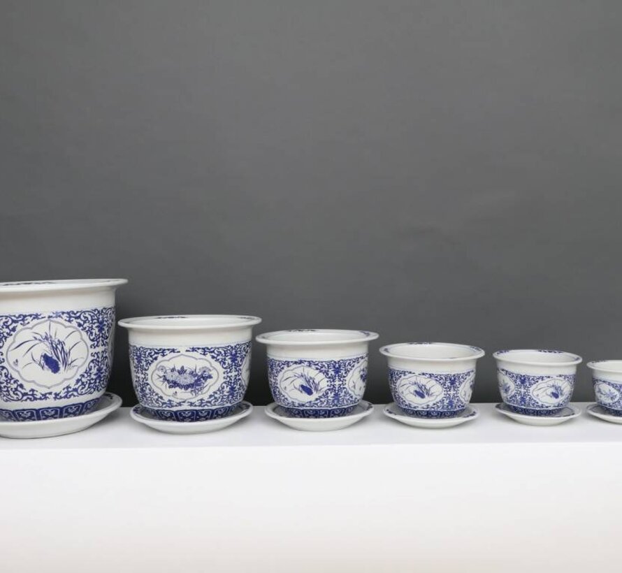 China Porcelain Flowerpot Blue-White with Four Flowers Ø 33cm