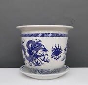 Yajutang Blumentopf Blau-Weiß & Drachenmotiv Ø28