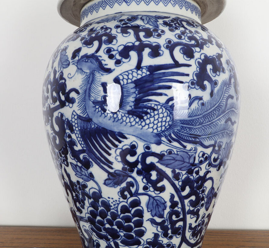 Porcelain vase lamp with phoenix