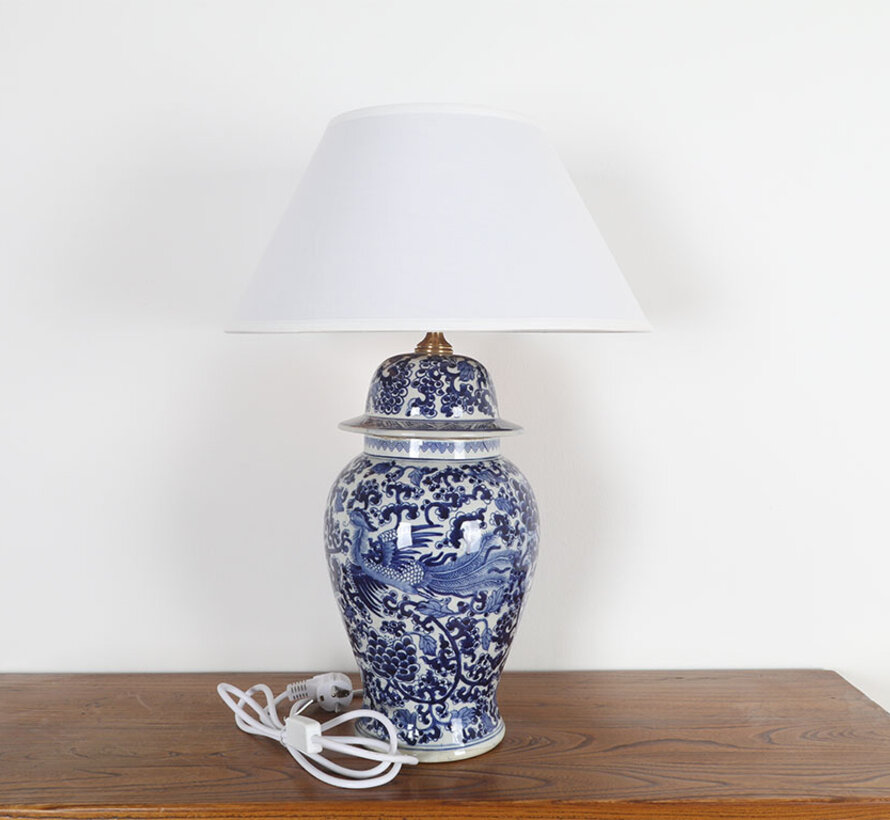 Porcelain vase lamp with phoenix