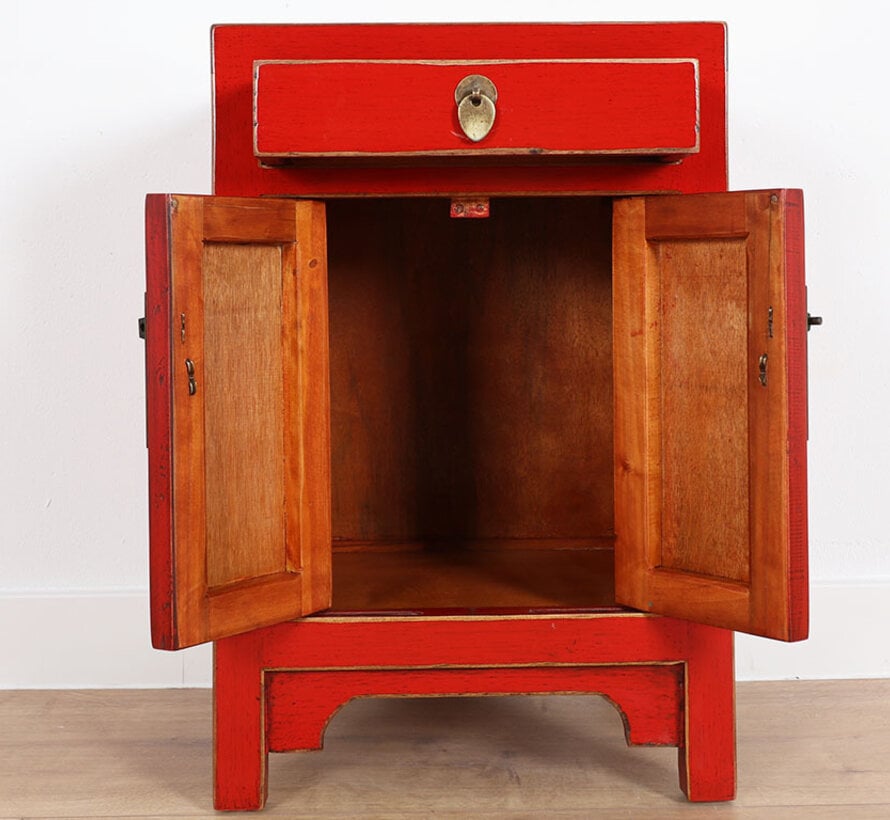 Chinese cabinet Chinese bedside cabinet solid wood China red