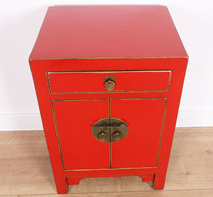 Chinese cabinet Chinese bedside cabinet solid wood China red