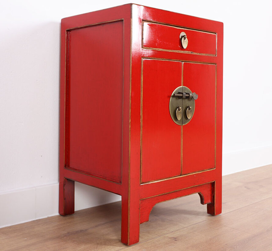 Chinese cabinet Chinese bedside cabinet solid wood China red