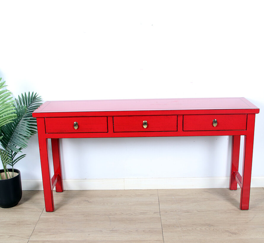 console table black with natural wood edging 3 drawers