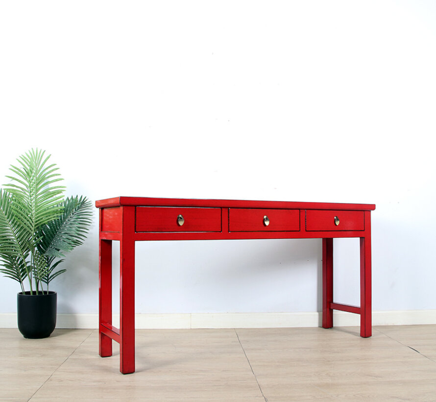 console table black with natural wood edging 3 drawers