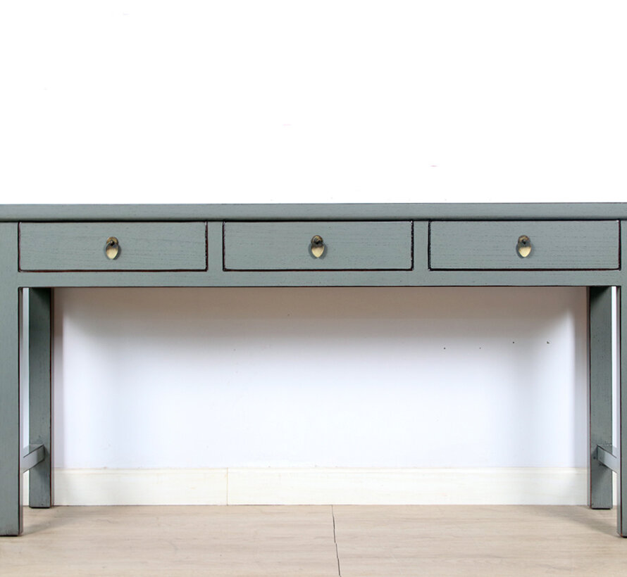 console table black with natural wood edging 3 drawers