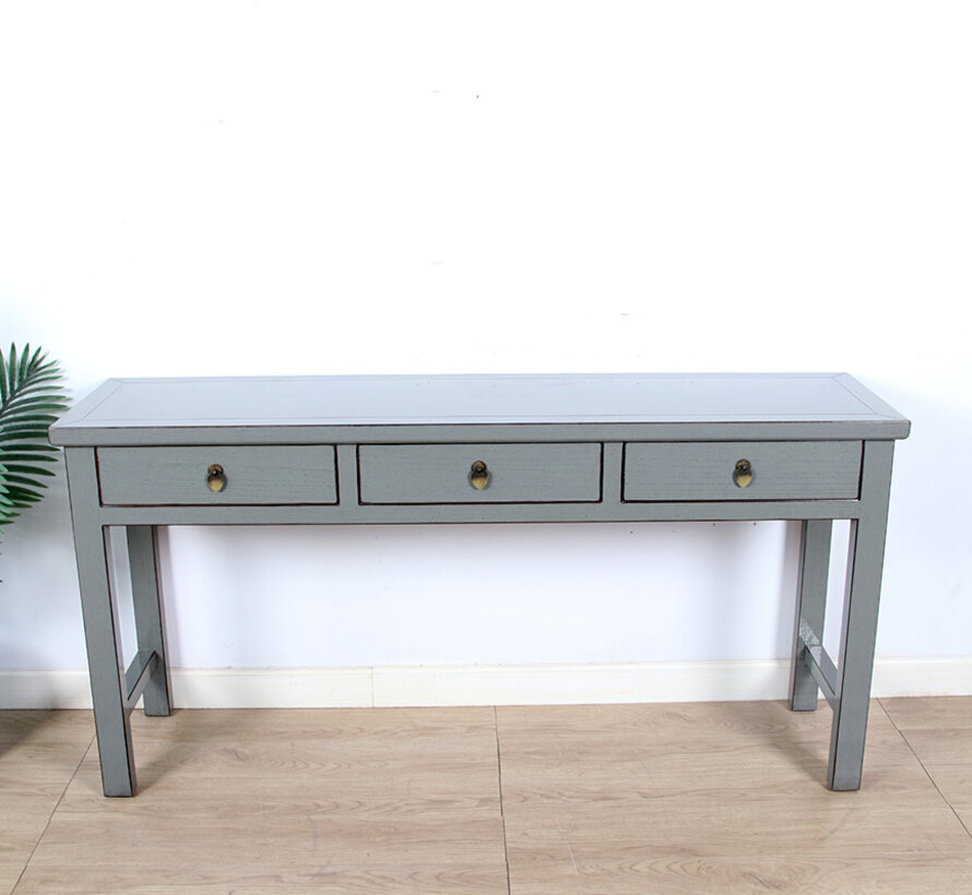 console table black with natural wood edging 3 drawers
