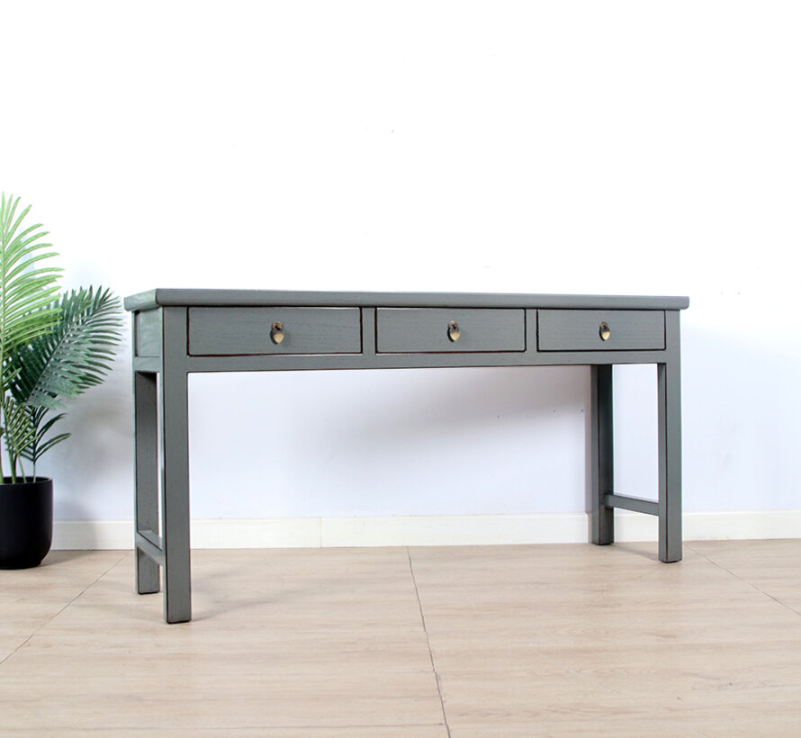 console table black with natural wood edging 3 drawers