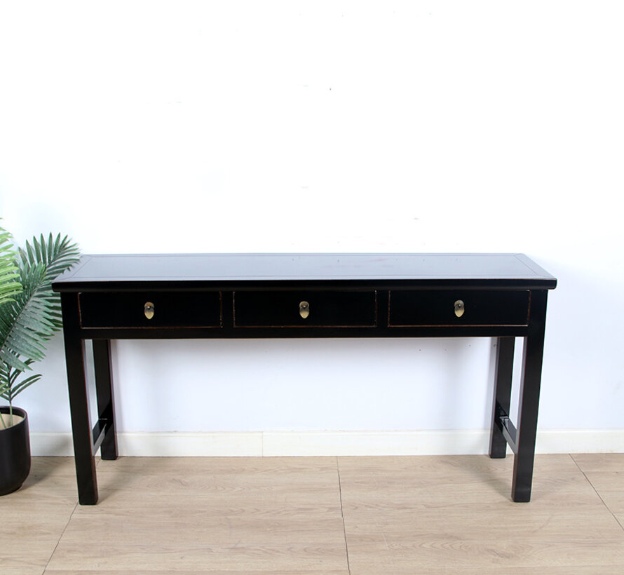 console table black with natural wood edging 3 drawers