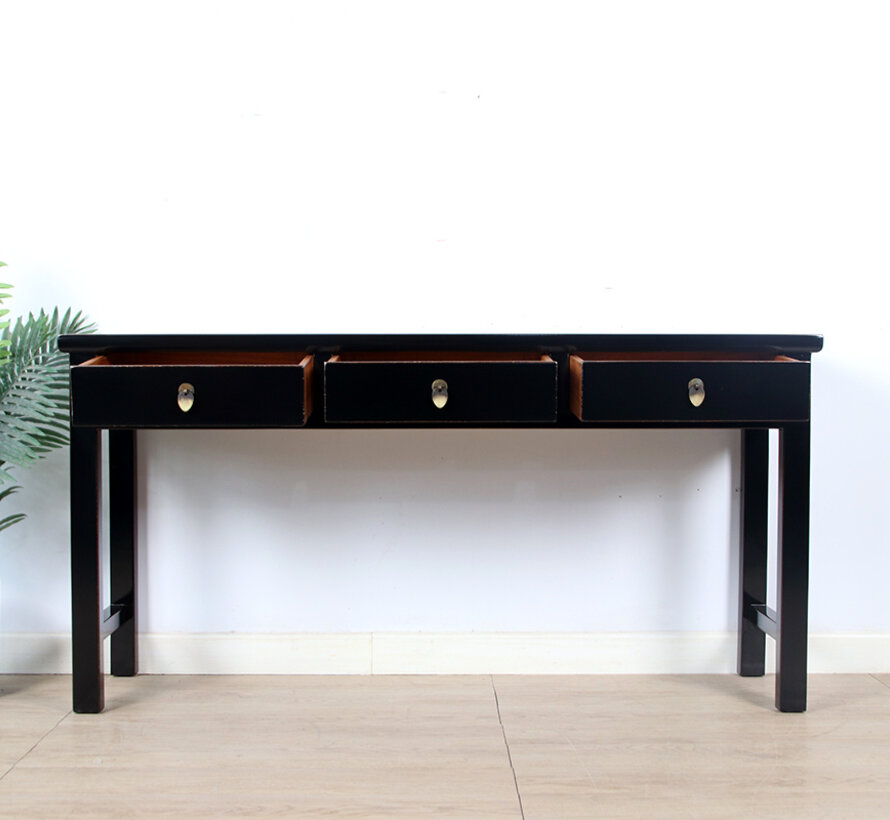 console table black with natural wood edging 3 drawers