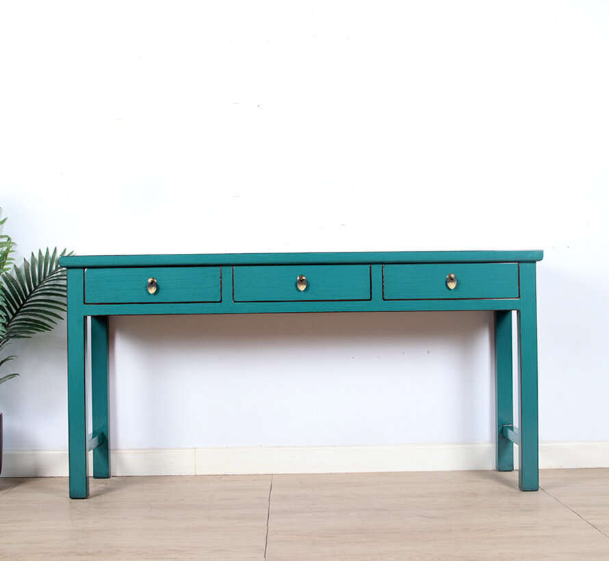 console table black with natural wood edging 3 drawers