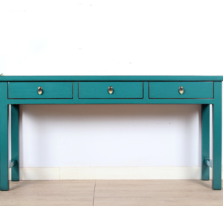 console table black with natural wood edging 3 drawers