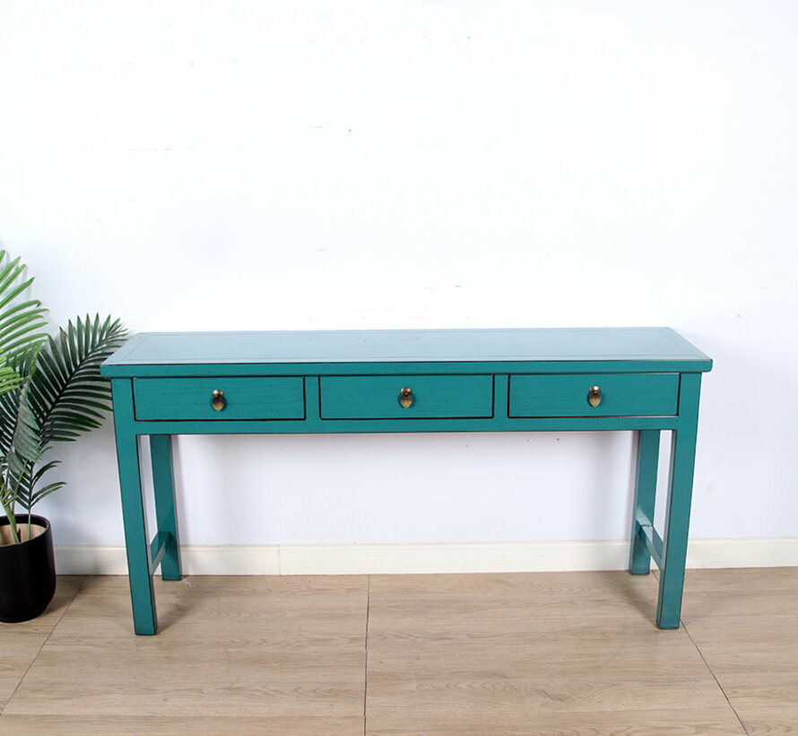 console table black with natural wood edging 3 drawers