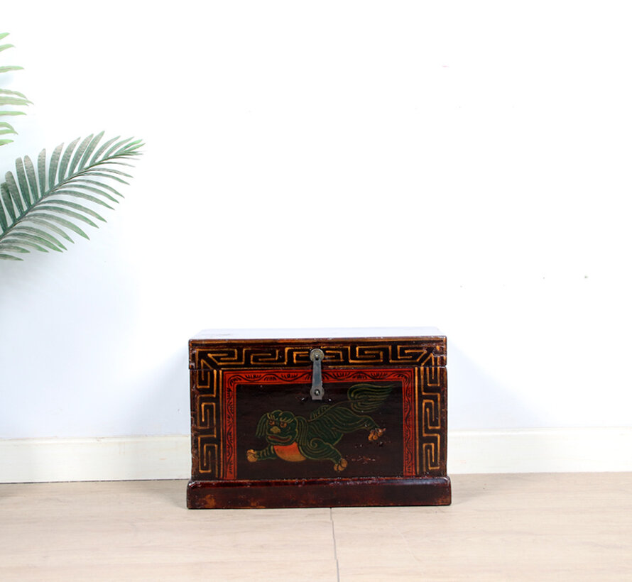 Antique wooden chest with beautiful hand-painted motif