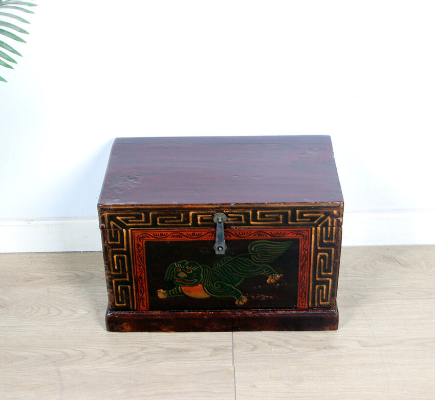 Antique wooden chest with beautiful hand-painted motif