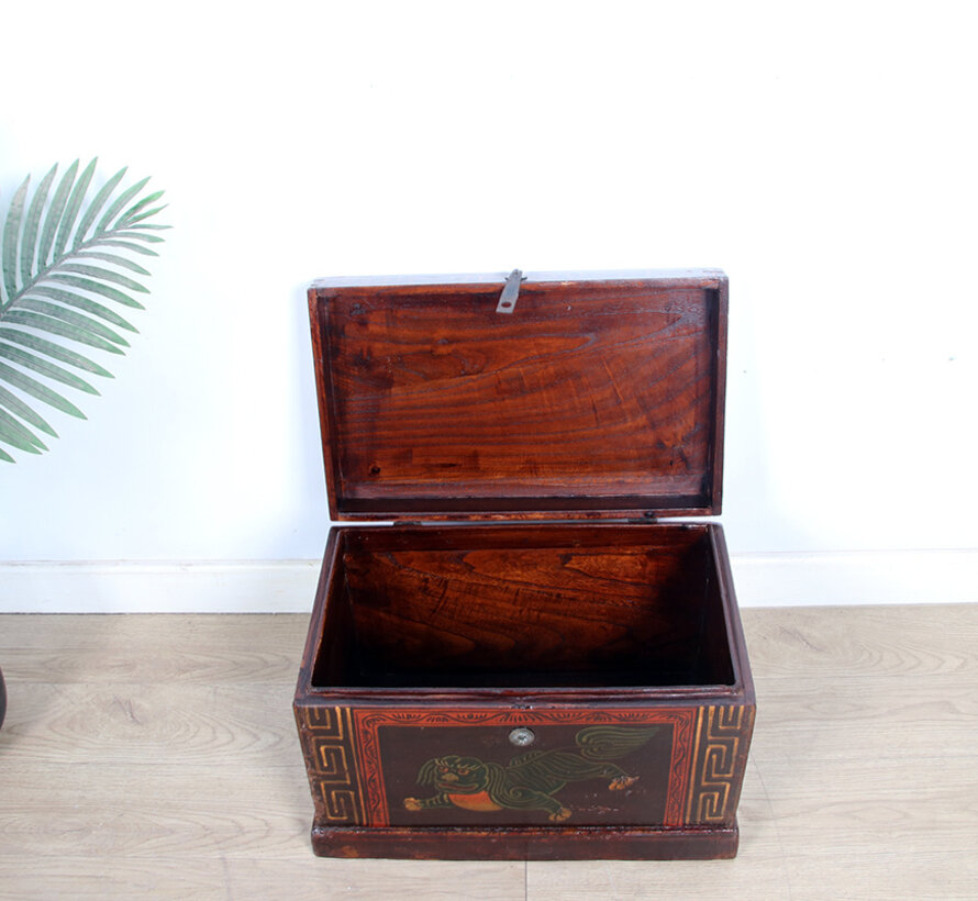 Antique wooden chest with beautiful hand-painted motif